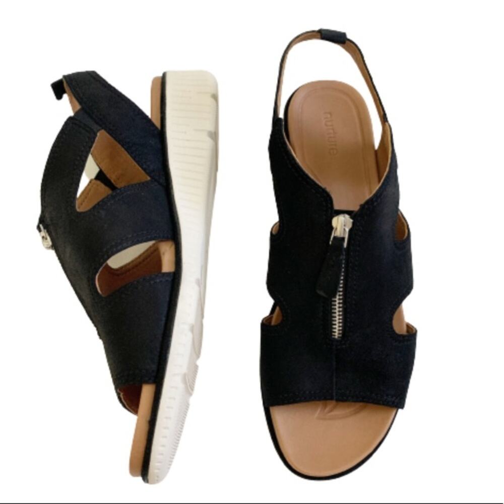 Nurture Wedge Sandal Sersey Black Leather Zipper Wedge Sandals Size 10 NIB - Picture 4 of 11